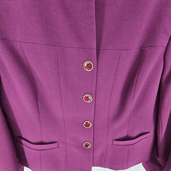 VTG  Kasper Plum Purple Button Front Collarless Blazer Jacket 14 Old Money - Picture 6 of 8